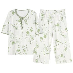 100% Cotton Women's Capri Pajama Set 2Pcs Sleepwear Capris pants Loungewear